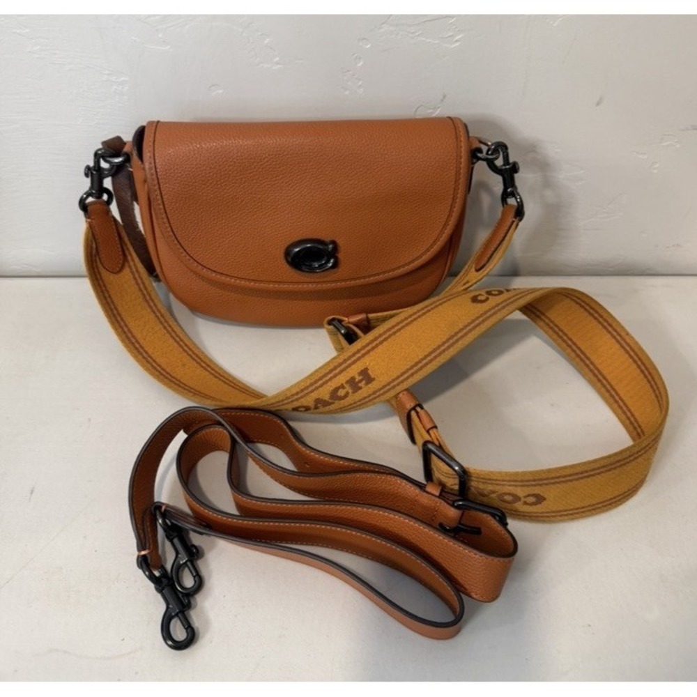 COACH WILLOW Saddle Crossbody Bag CA094 Shoulder Purse Orange Wide Strap